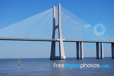 Vasco Da Gama Bridge Over River Tagus In Lisbon Stock Photo