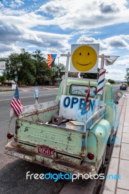 Vehicle Parked In Seligman On Route 66 Stock Photo