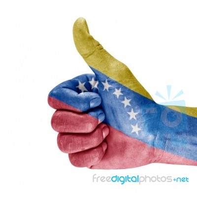Venezuela Flag On thumb up Hand Stock Photo