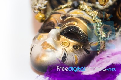 Venice Carnival Mask And Feathers On White Background Stock Photo