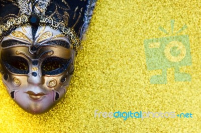 Venice Carnival Mask On Golden Background Stock Photo