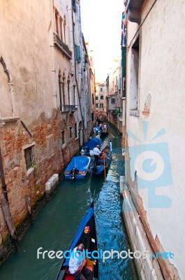 Venice Italy Gondolas On Canal Stock Photo