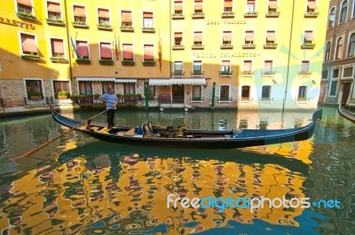 Venice Italy Gondolas On Canal Stock Photo