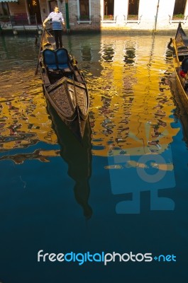 Venice Italy Gondolas On Canal Stock Photo