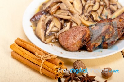Venison Deer Game Filet And Wild Mushrooms Stock Photo