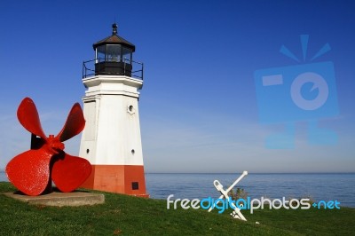 Vermilion Lighthouse On The Shores Of Lake Erie, Ohio Stock Photo