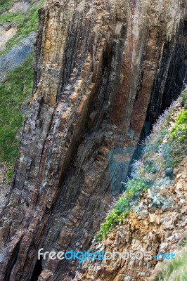 Vertical Rock Formation Near Bude Stock Photo