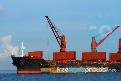 Vessel Cargo With Crane Stock Photo
