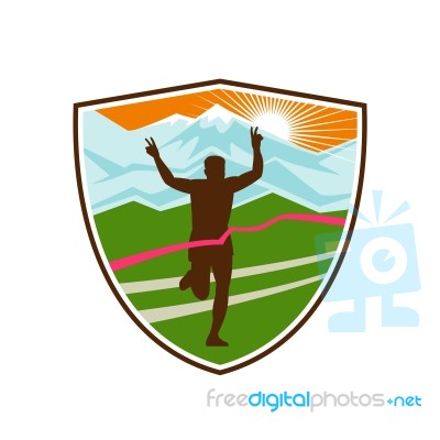 Victorious  Marathon Runner Shield Stock Image