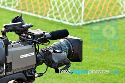 Video Camera Back Football Goal Stock Photo