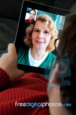 Video Telephony On Digital Tablet Pc Stock Photo