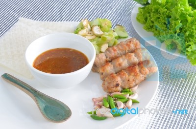 Vietnamese Meatball Wraps Stock Photo