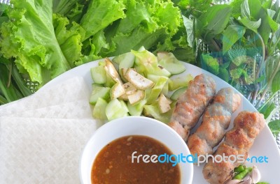 Vietnamese Meatball Wraps Stock Photo