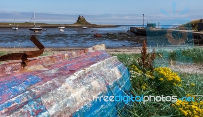View Across The Bay Towards Lindisfarne Stock Photo