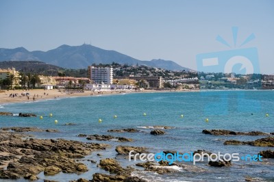 View Along The Beach To Cala De Mijas Stock Photo