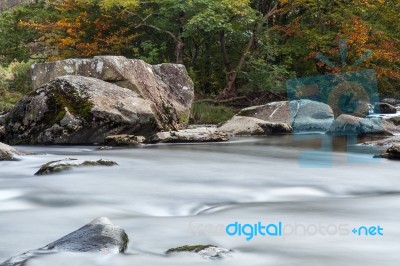View Along The Glaslyn River In Autumn Stock Photo View Along The Glaslyn River In Autumn Stock Photo