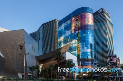 View At Sunrise Of Buildings In Las Vegas Stock Photo