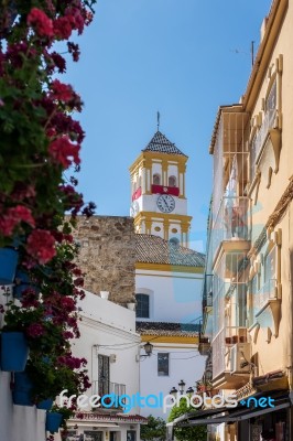 View Down Side Streets To The Church Of The Encarnacion In Marbe… Stock Photo