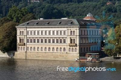 View From Charles Bridge To The Liechtenstein Palace In Prague Stock Photo