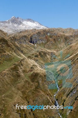 View From The Gotthard Pass In Switzerland Stock Photo