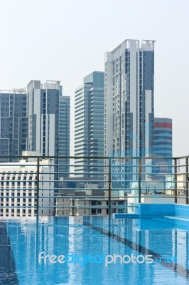 View From The Rooftop Pool Of The City Stock Photo