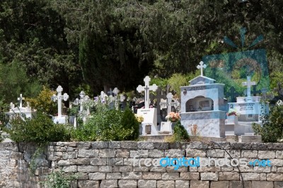 View Of A Cemetery In A Cypriot Village Stock Photo