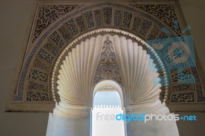 View Of A Decorative Arch In The Alcazaba Fort And Palace In Mal… Stock Photo