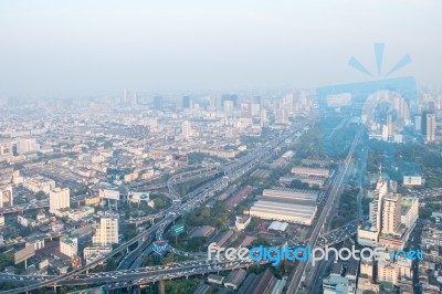 View Of Bangkok Cityscape, Bangkok The Capital City Of Thailand Stock Photo