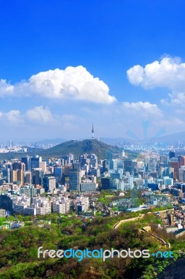 View Of Cityscape And Seoul Tower In Seoul, South Korea. Autumn Stock Photo