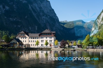 View Of Hallstatt From Hallstatt Lake Stock Photo