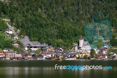 View Of Hallstatt From Hallstatt Lake Stock Photo