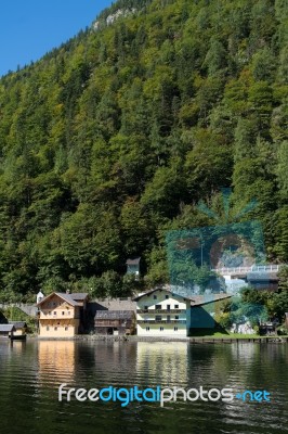 View Of Hallstatt From Hallstatt Lake Stock Photo