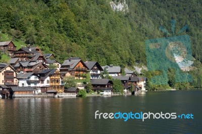 View Of Hallstatt From Hallstatt Lake Stock Photo