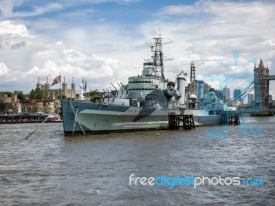 View Of Hms Belfast In London Stock Photo