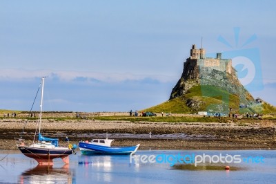 View Of Holy Isalnd Lindisfarne Stock Photo