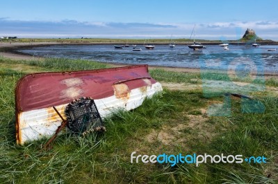 View Of Holy Isalnd Lindisfarne Stock Photo