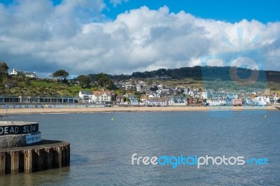 View Of Lyme Regis From The Harbour Entrance Stock Photo