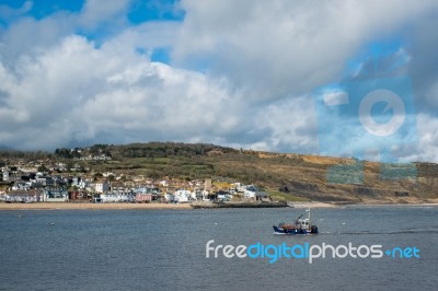 View Of Lyme Regis From The Harbour Entrance Stock Photo