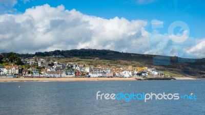 View Of Lyme Regis From The Harbour Entrance Stock Photo