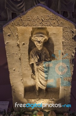 View Of Roman Tombstone In A Museum Stock Photo