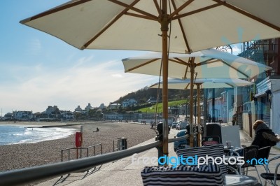 View Of The Beach And Promenade At Lyme Regis Stock Photo
