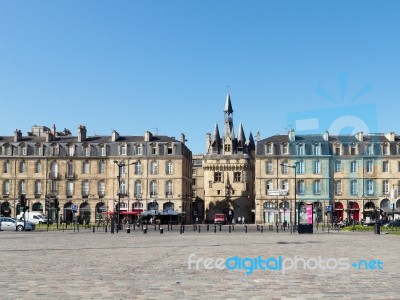 View Of The Buildings At Porte Cailhau (palace Gate) In Bordeaux… Stock Photo