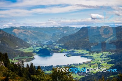 View Of The Countryside From Zwölferhorn Mountain Stock Photo