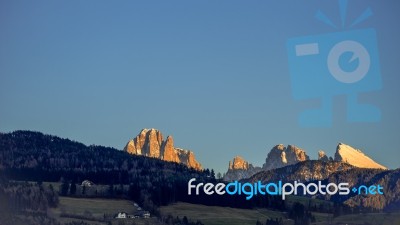 View Of The Dolomites From Villanders Stock Photo