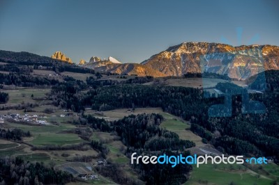 View Of The Dolomites From Villanders Stock Photo