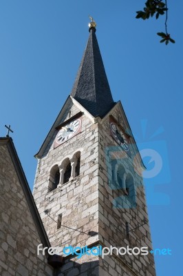 View Of The Evangelical Parish Church In Hallstatt Stock Photo