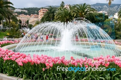 View Of The Fountain In The Park At Monte Carlo Stock Photo