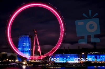 View Of The London Eye At Night Stock Photo