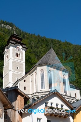View Of The Maria Hilf Pilgrimage Church In Hallstatt Stock Photo