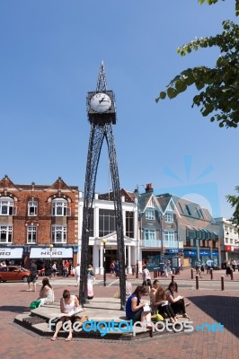 View Of The Modernistic Millennium Clock In Royal Tunbridge Well… Stock Photo